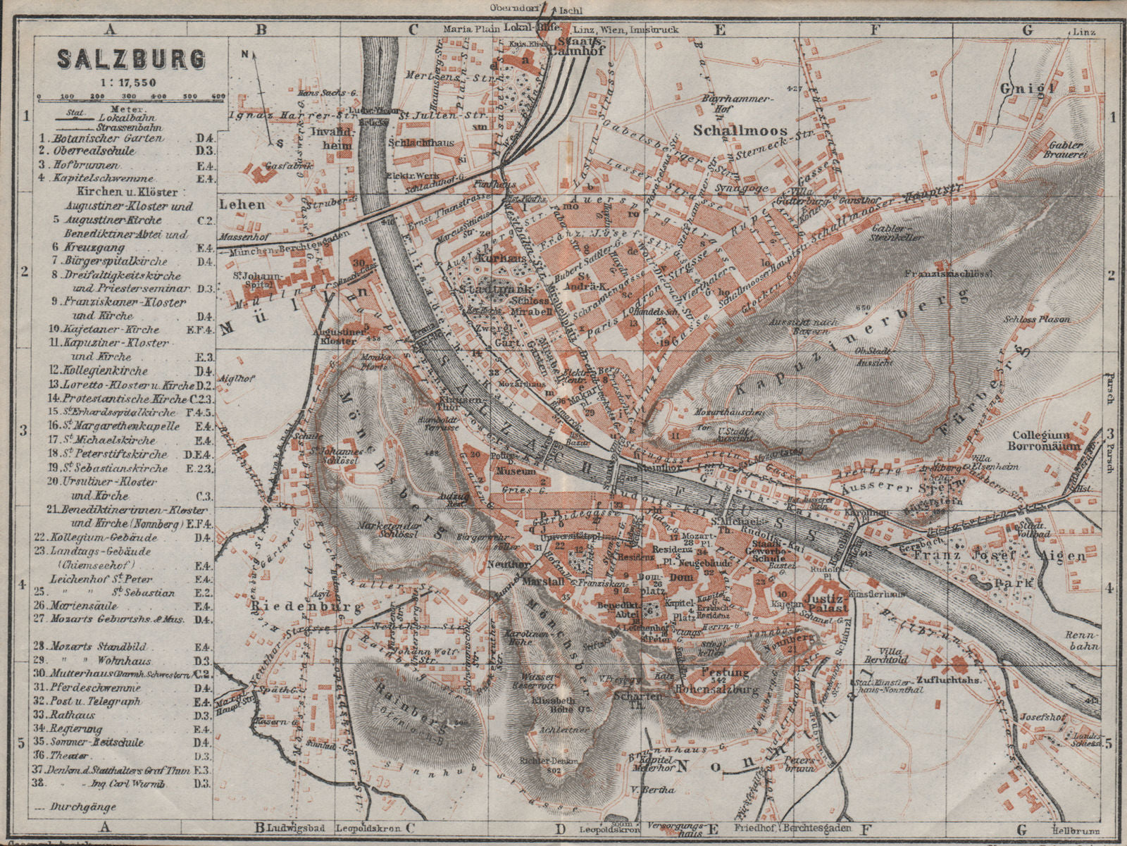 SALZBURG vintage town city plan stadtplan. Austria Österreich karte 1923 map